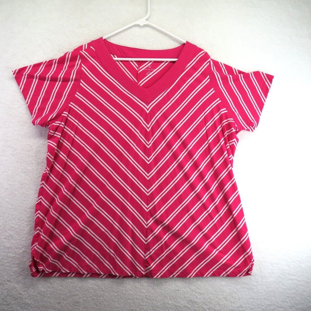 Lands End Shirt Womens Size 3X Pink White Striped V Neck Short Sleeve Tee
